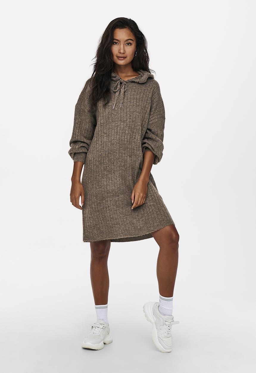 ONLY - Karinna long sleeve long hood dress - chestnut