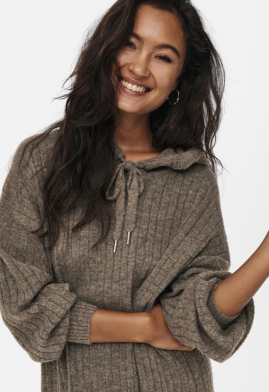 ONLY - Karinna long sleeve long hood dress - chestnut