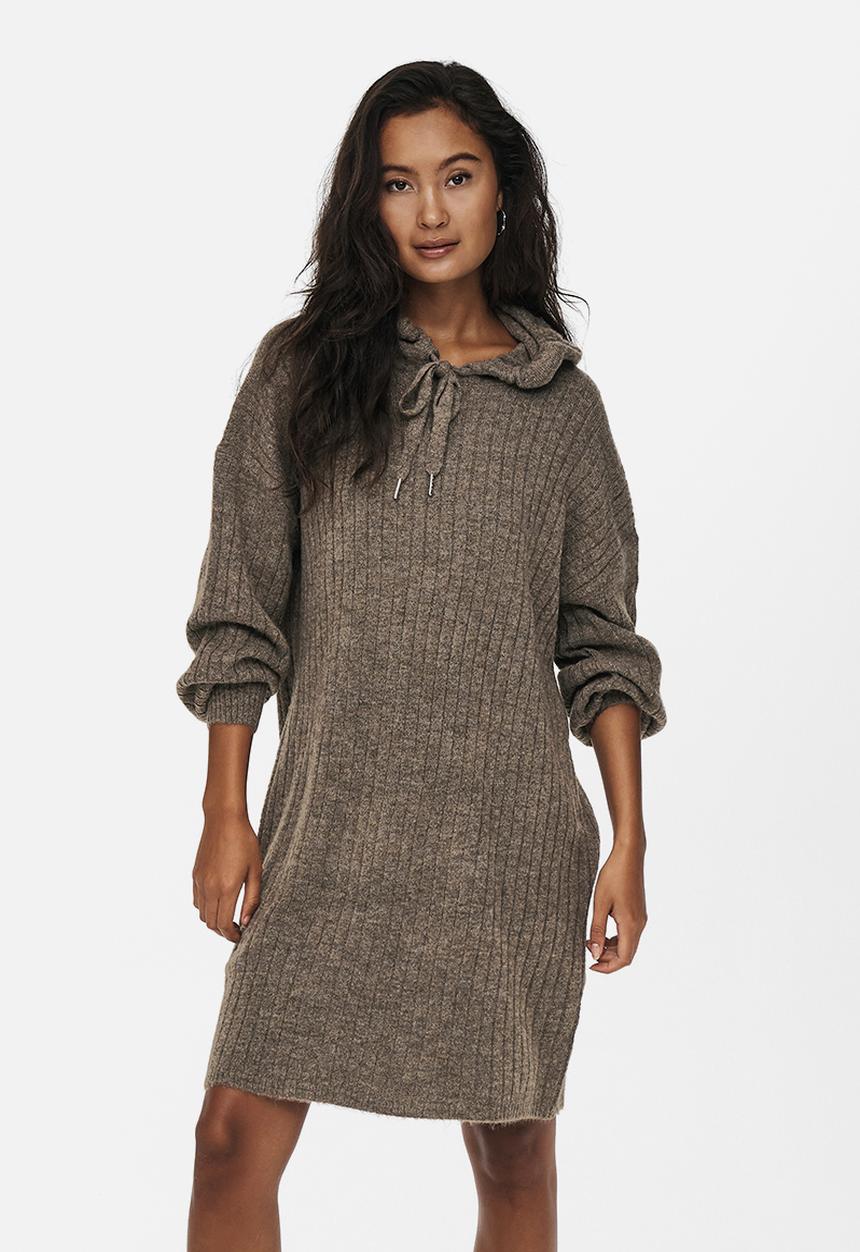 ONLY - Karinna long sleeve long hood dress - chestnut