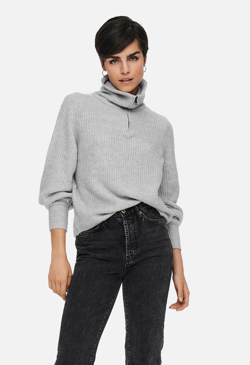 ONLY - Karinna  long sleeve zip pullover knit - light grey melange