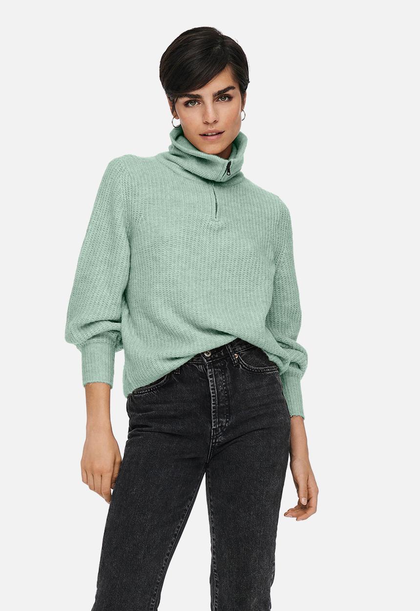 ONLY - Karinna  long sleeve zip pullover knit - frosty green