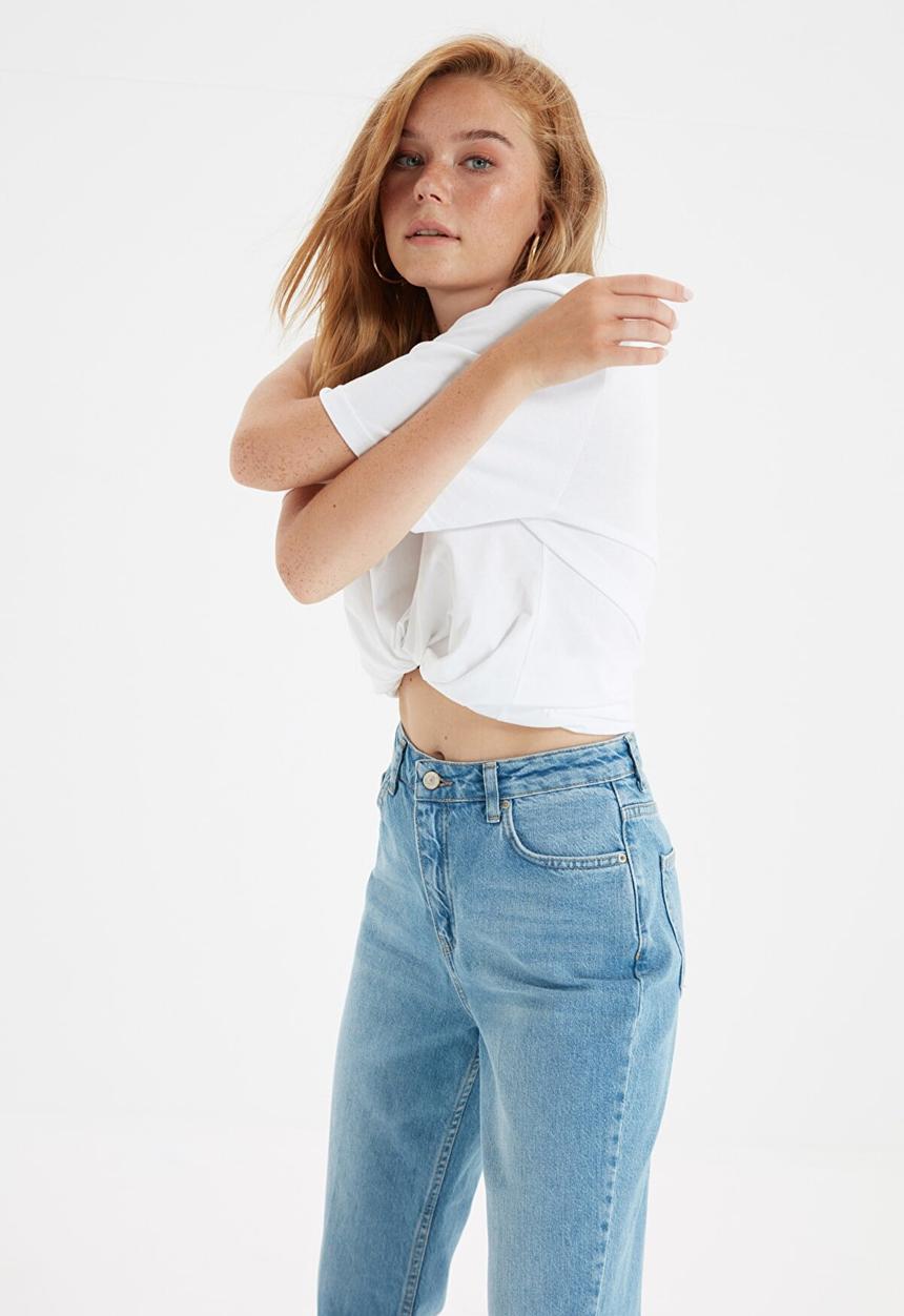 Trendyol - High waist zippered wideleg fit jeans - blue