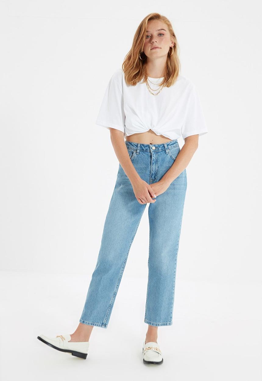 Trendyol - High waist zippered wideleg fit jeans - blue