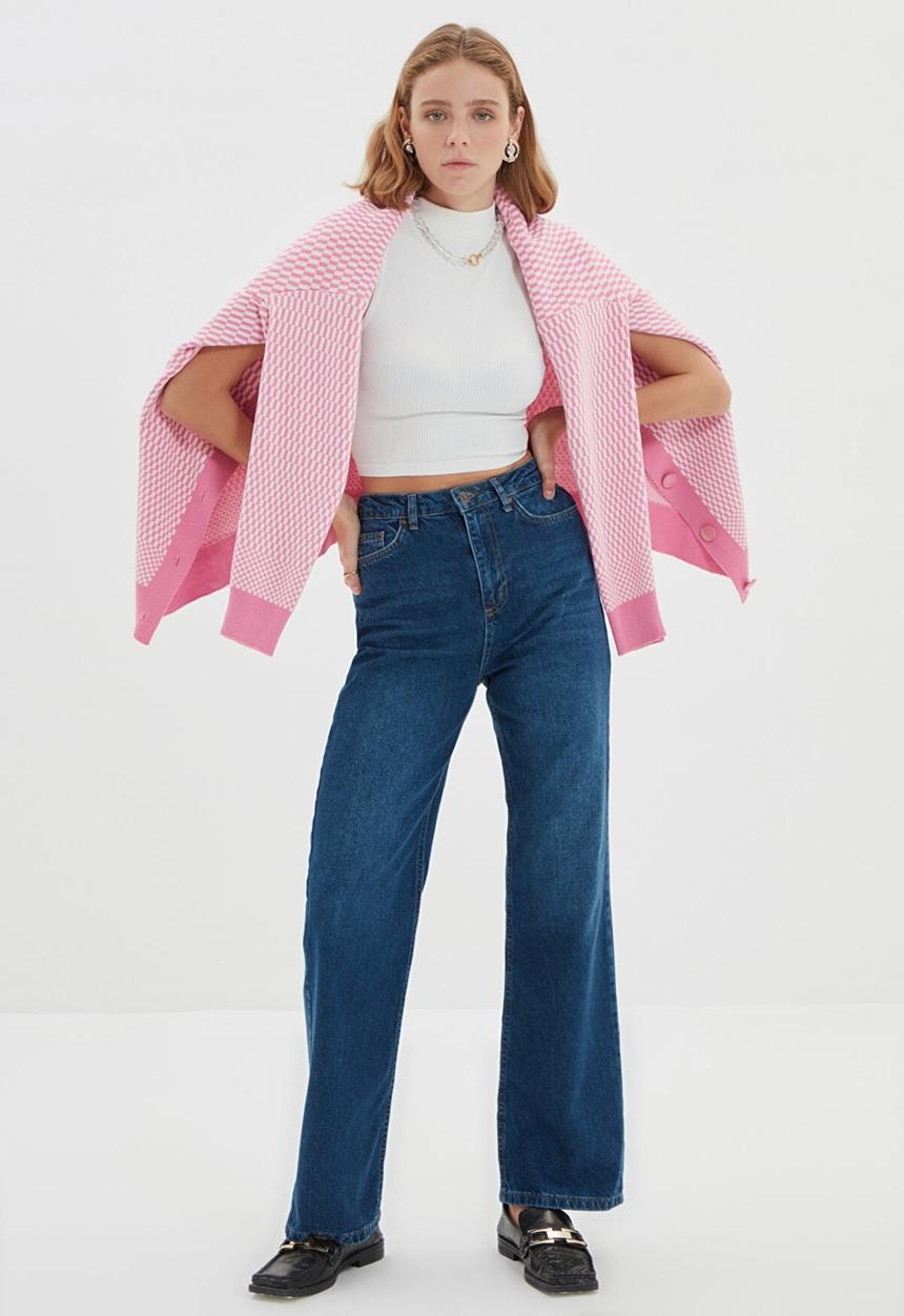 Trendyol - High waist 90's wide leg jeans - dark blue