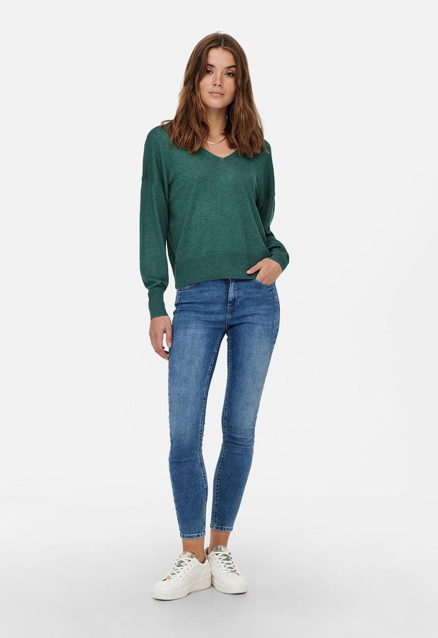 ONLY - Alona life long sleeve v-neck pullover knit - mallard green