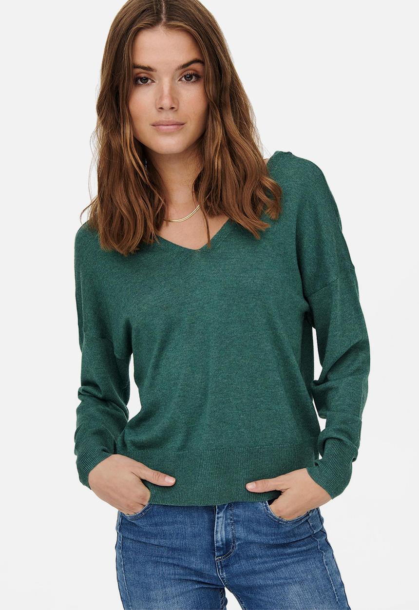 ONLY - Alona life long sleeve v-neck pullover knit - mallard green