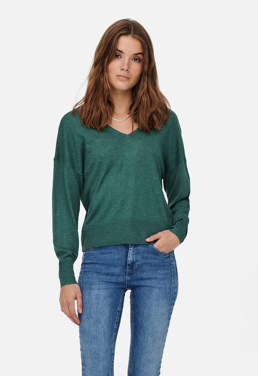 ONLY - Alona life long sleeve v-neck pullover knit - mallard green