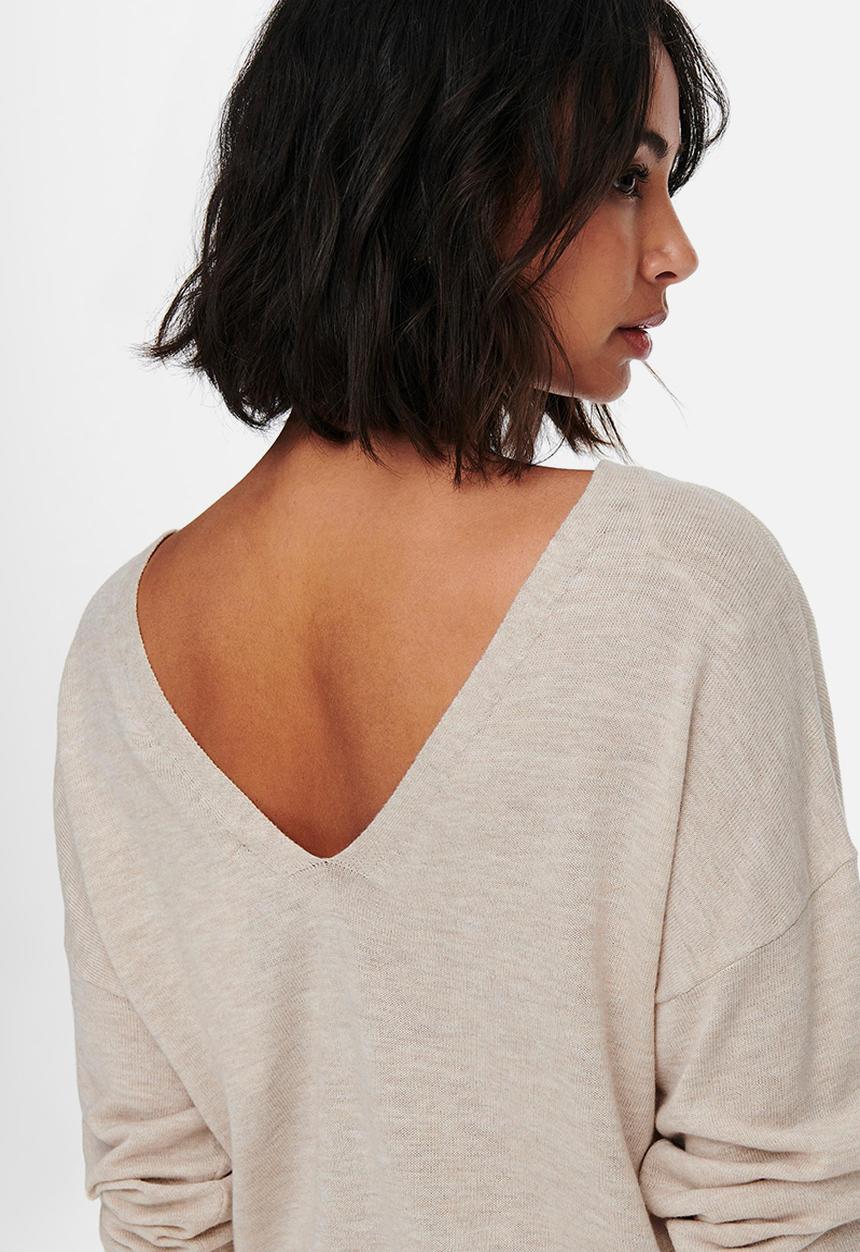 ONLY - Alona life long sleeve v-neck pullover knit - pumice stone