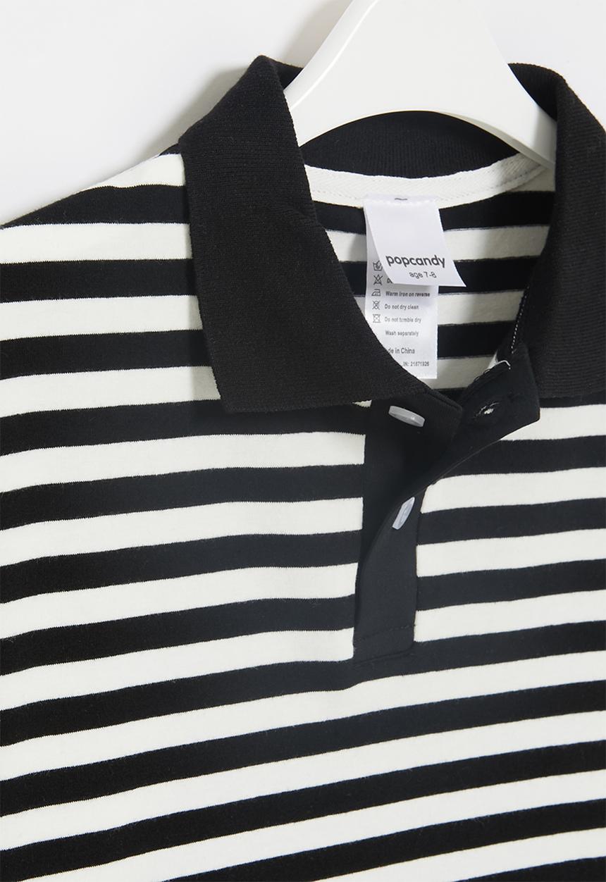 Pop Candy - Boys stripe long sleeve golfer - black & white