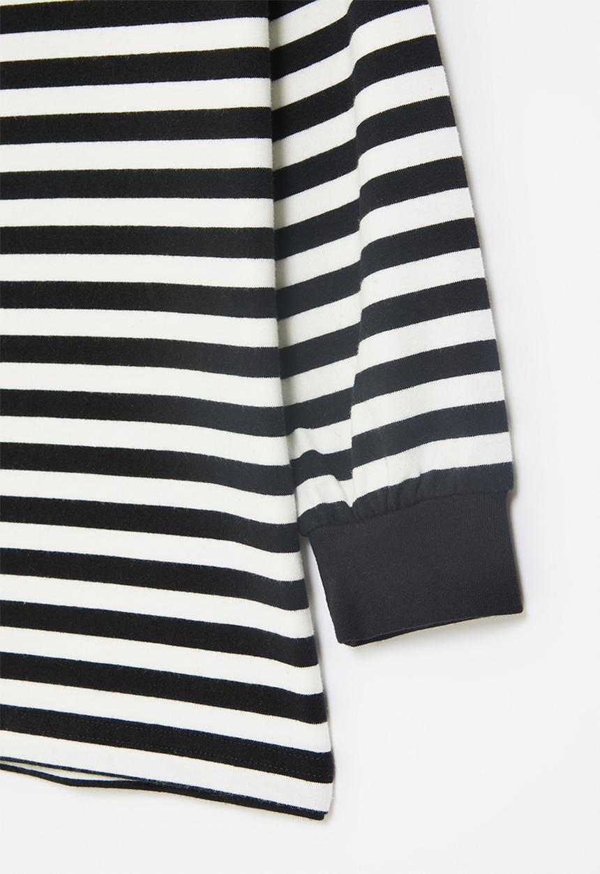 Pop Candy - Boys stripe long sleeve golfer - black & white