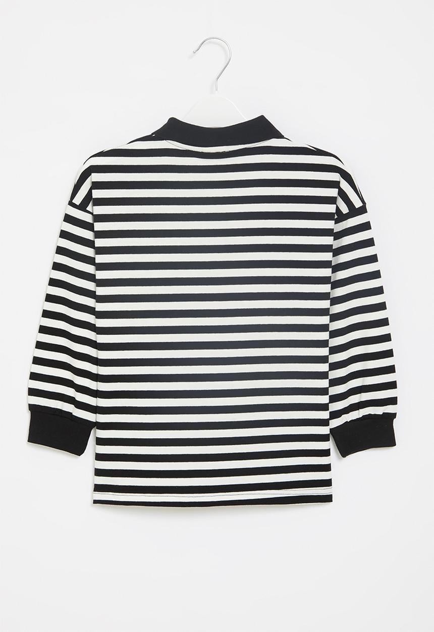 Pop Candy - Boys stripe long sleeve golfer - black & white
