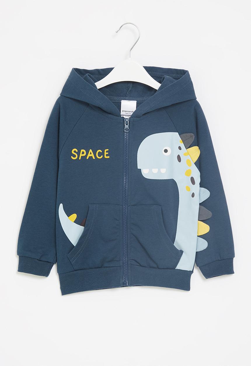 Pop Candy - Boys dino zip through hoodie - navy