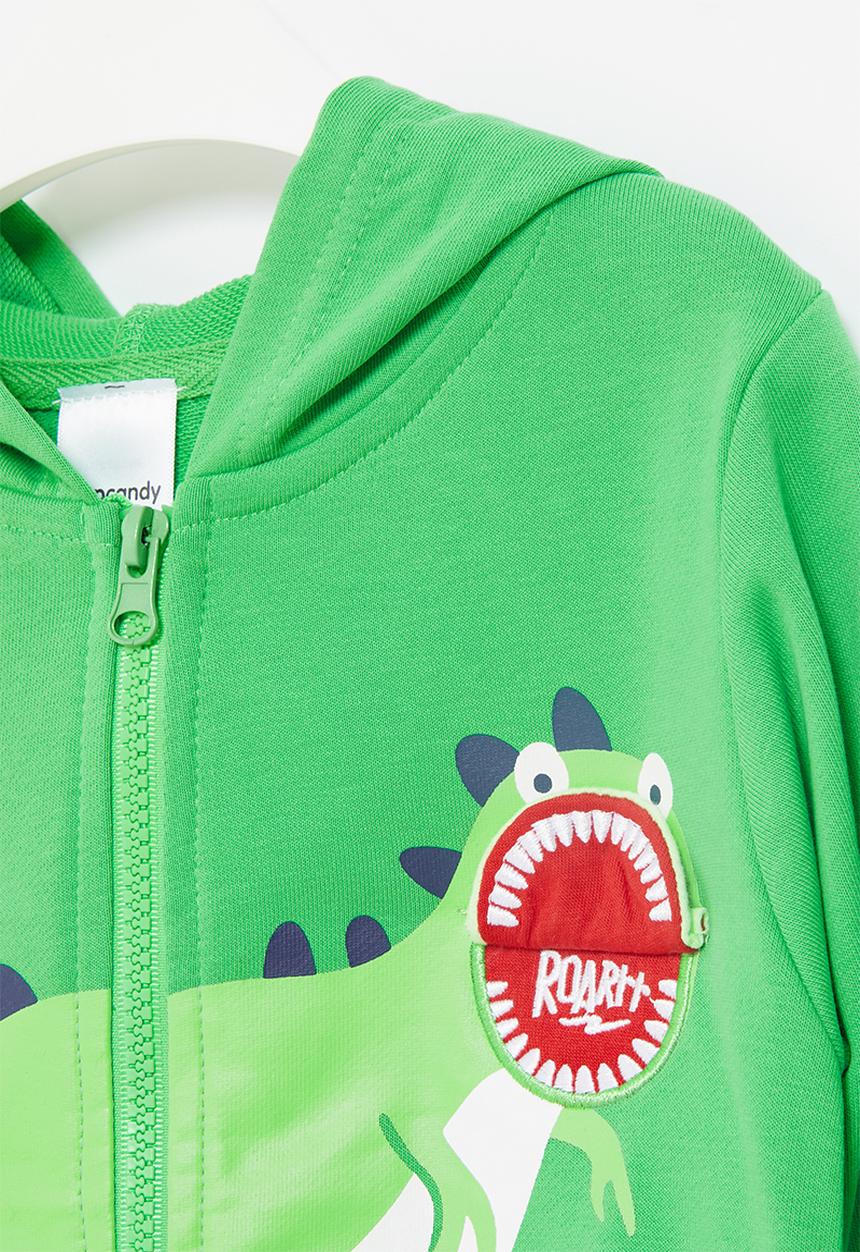 Pop Candy - Boys dino zip through hoodie - green