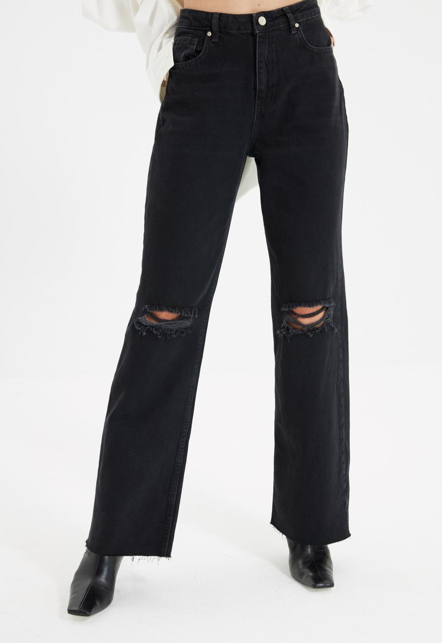 Trendyol - Ripped detailed high waist wide leg jeans - black