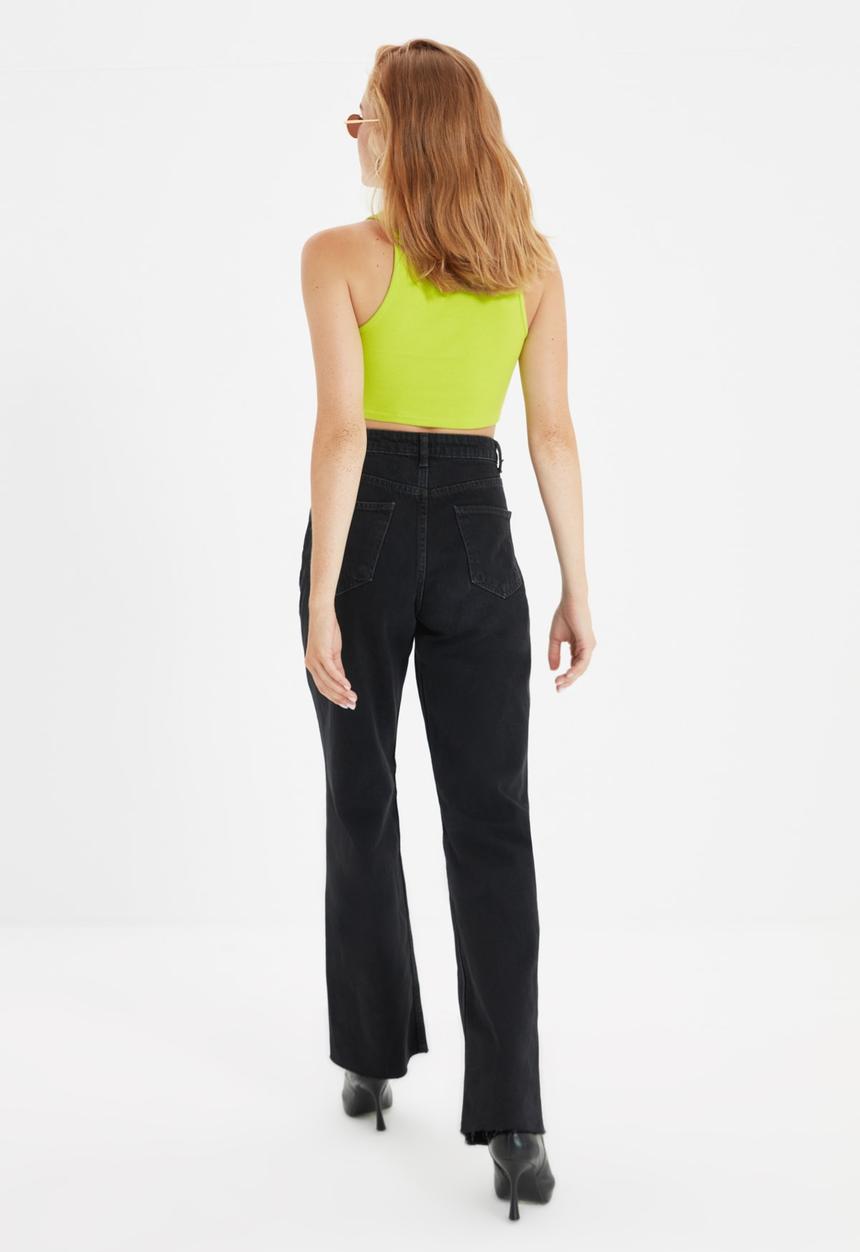 Trendyol - Ripped detailed high waist wide leg jeans - black