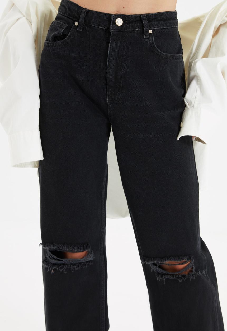 Trendyol - Ripped detailed high waist wide leg jeans - black