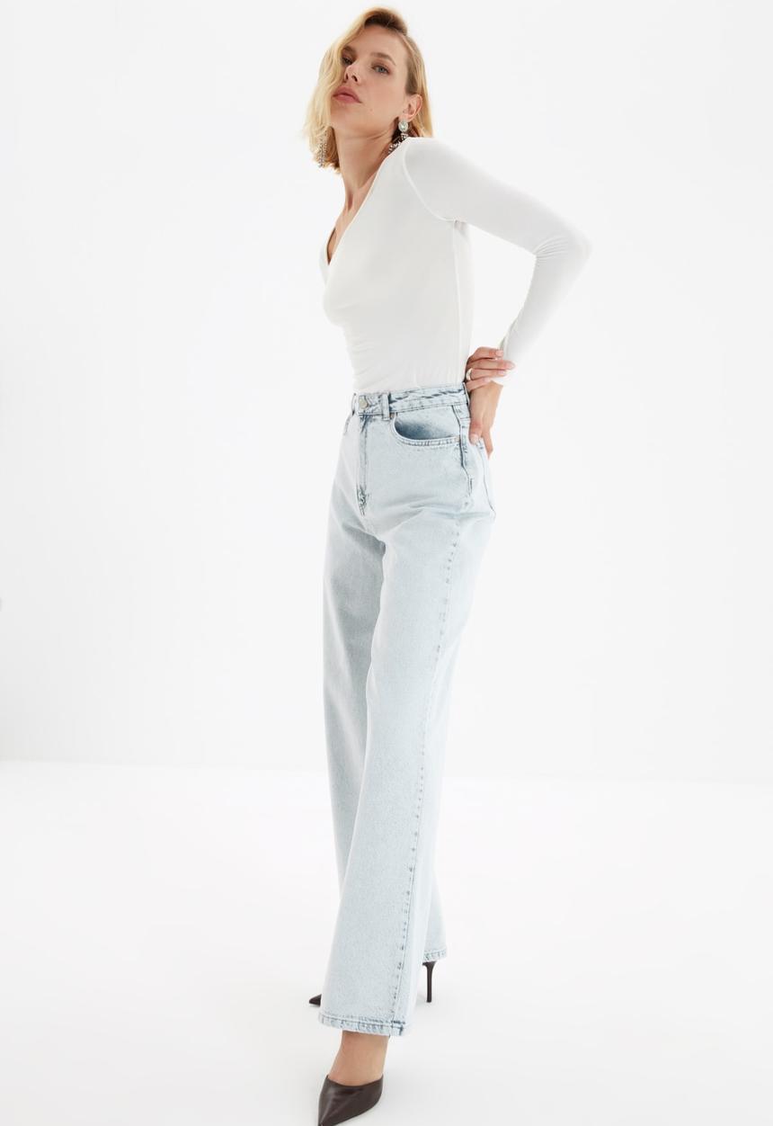Trendyol - Wash effect high waist wide leg jeans - grey