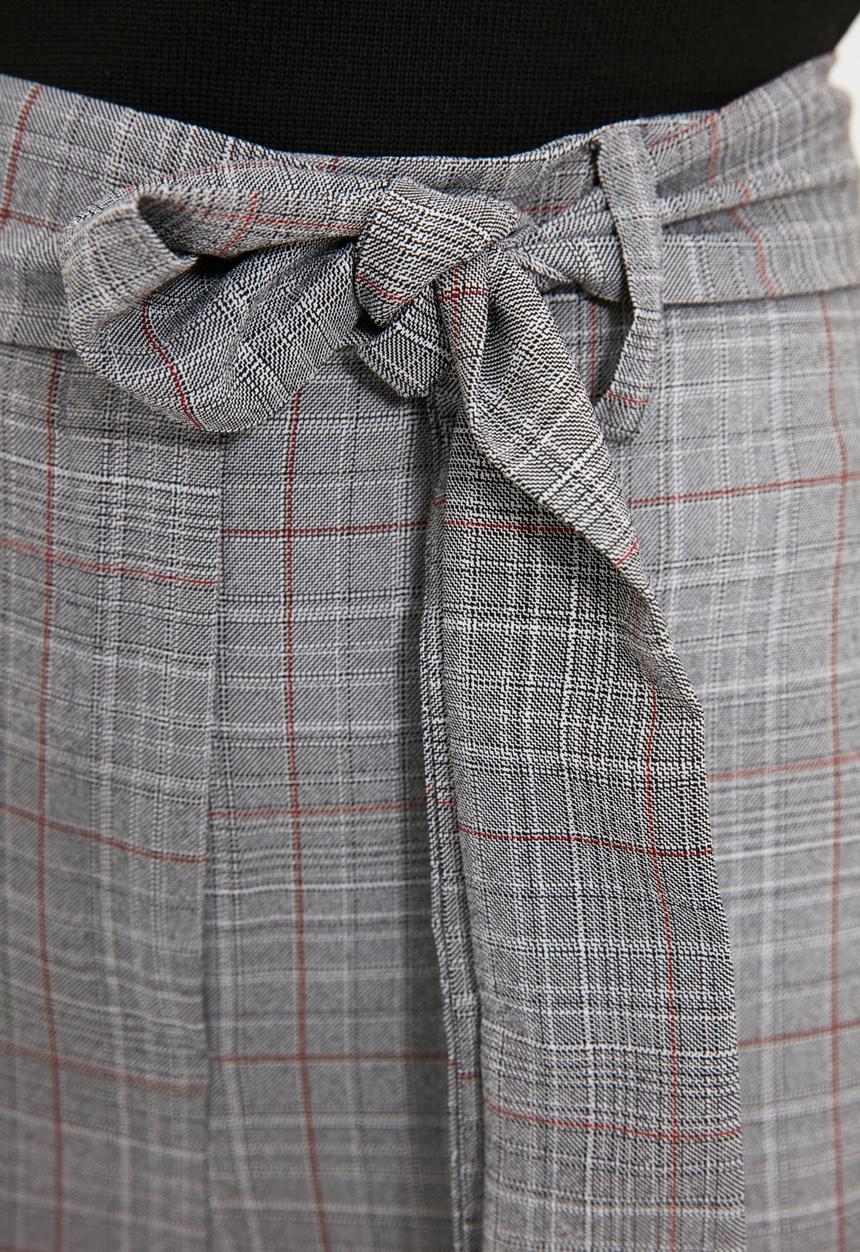 Trendyol - Plaid belted folded cigarette trousers - grey