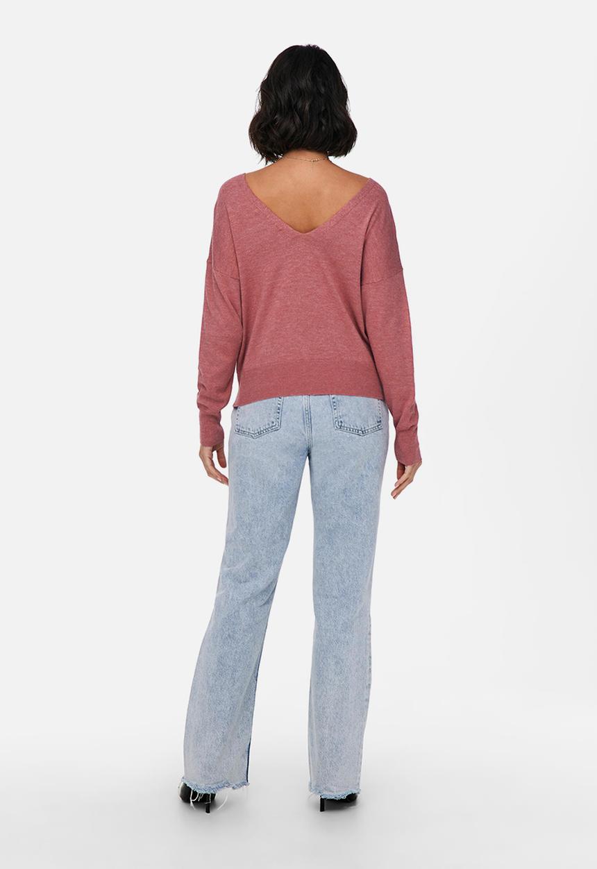 ONLY - Alona life long sleeve v-neck pullover knit - mauvewood