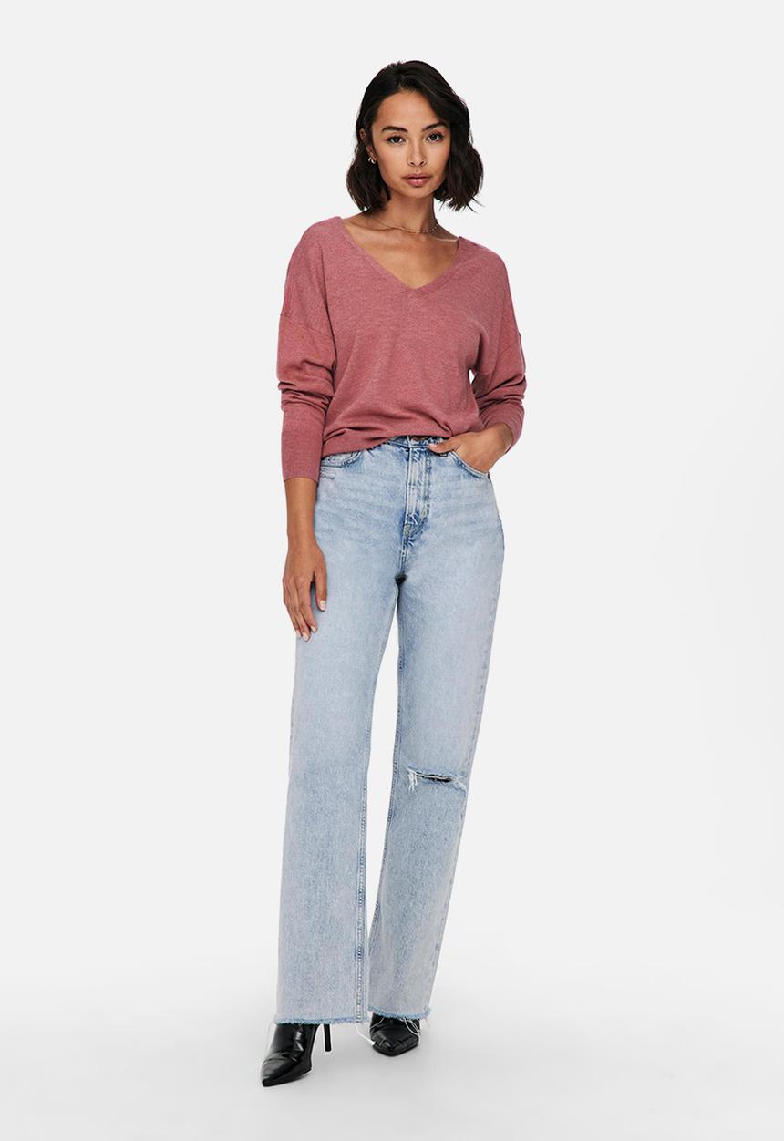 ONLY - Alona life long sleeve v-neck pullover knit - mauvewood