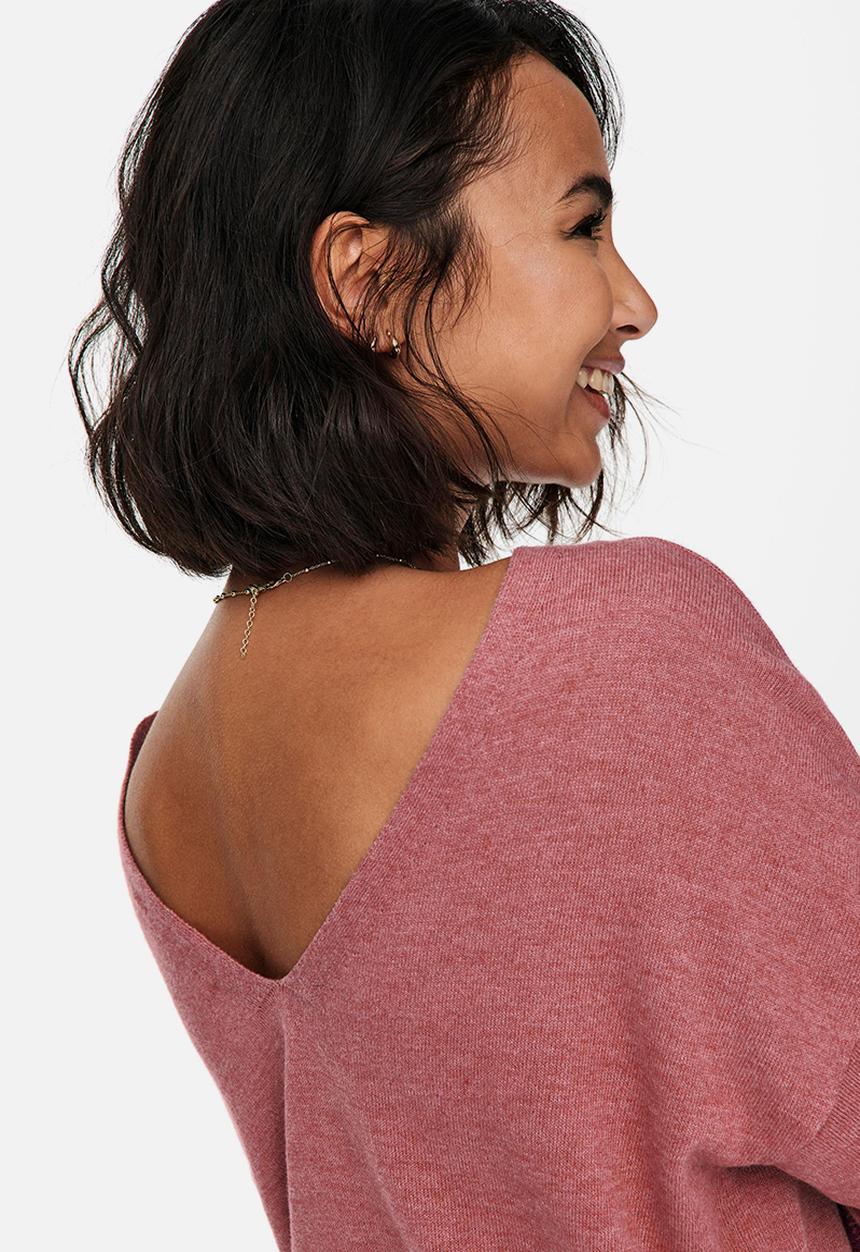 ONLY - Alona life long sleeve v-neck pullover knit - mauvewood