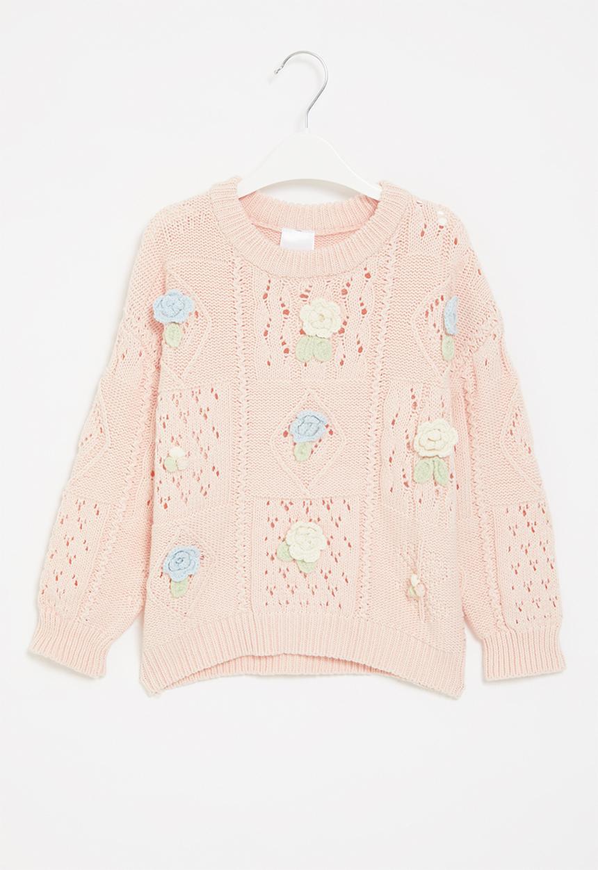Pop Candy - Cable knit jersey with flower detail - pink