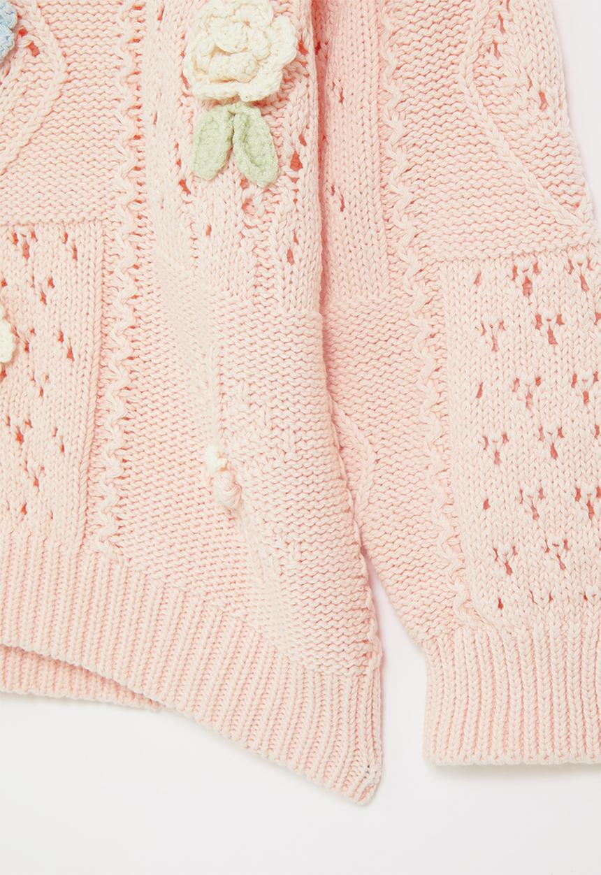 Pop Candy - Cable knit jersey with flower detail - pink