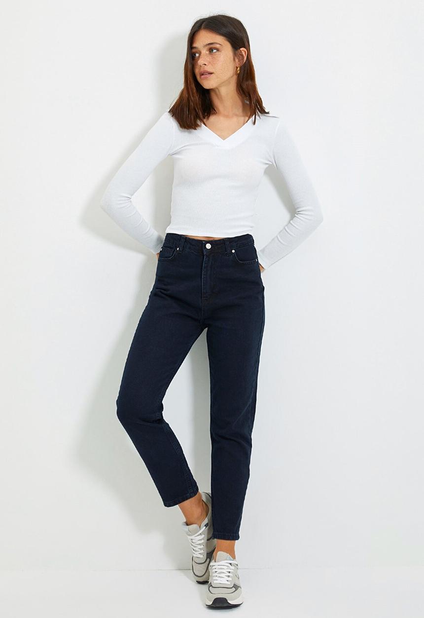 Trendyol - High waist mom jeans - navy