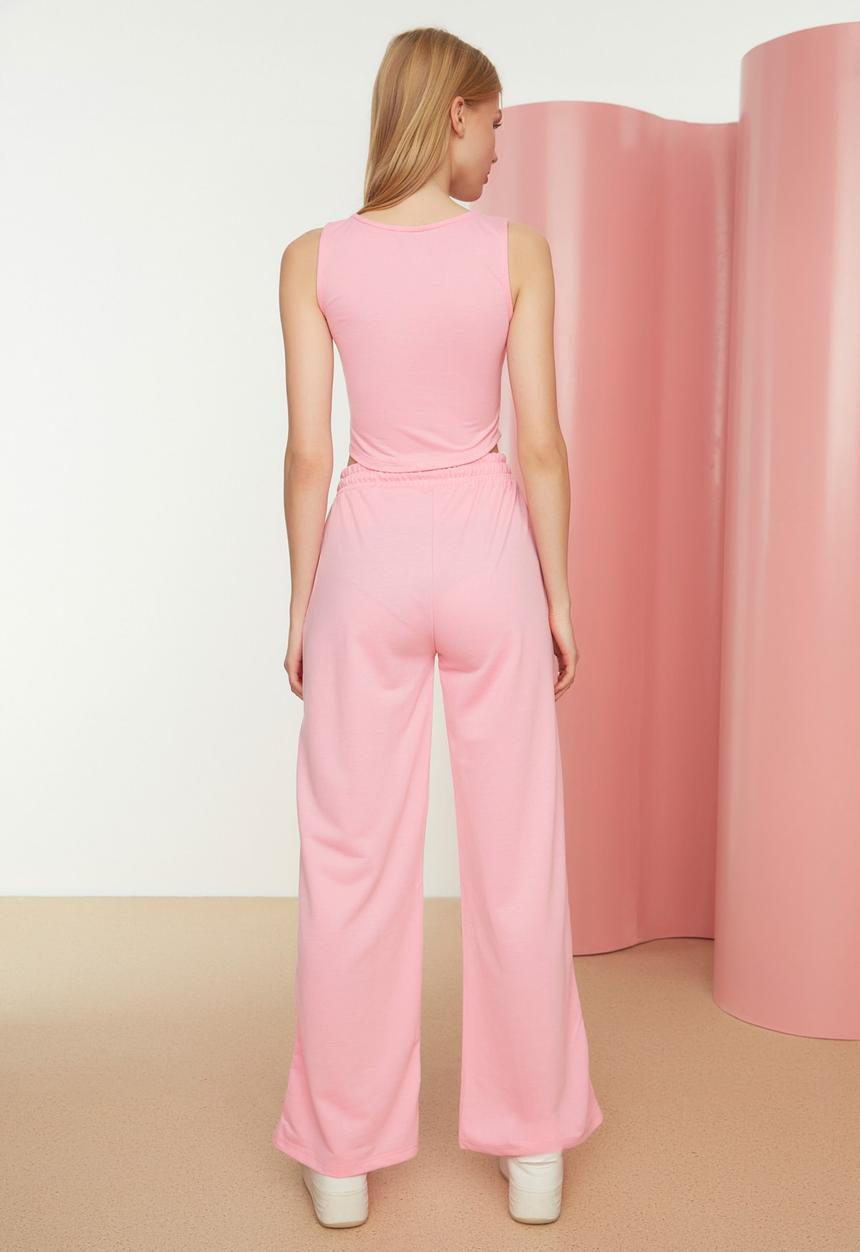 Trendyol - Zipper detailed wide leg knitted bottom-top set - pink