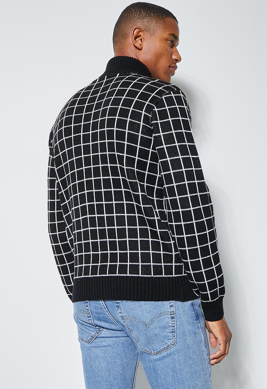 Superbalist - Check pattern roll neck knit - black/white