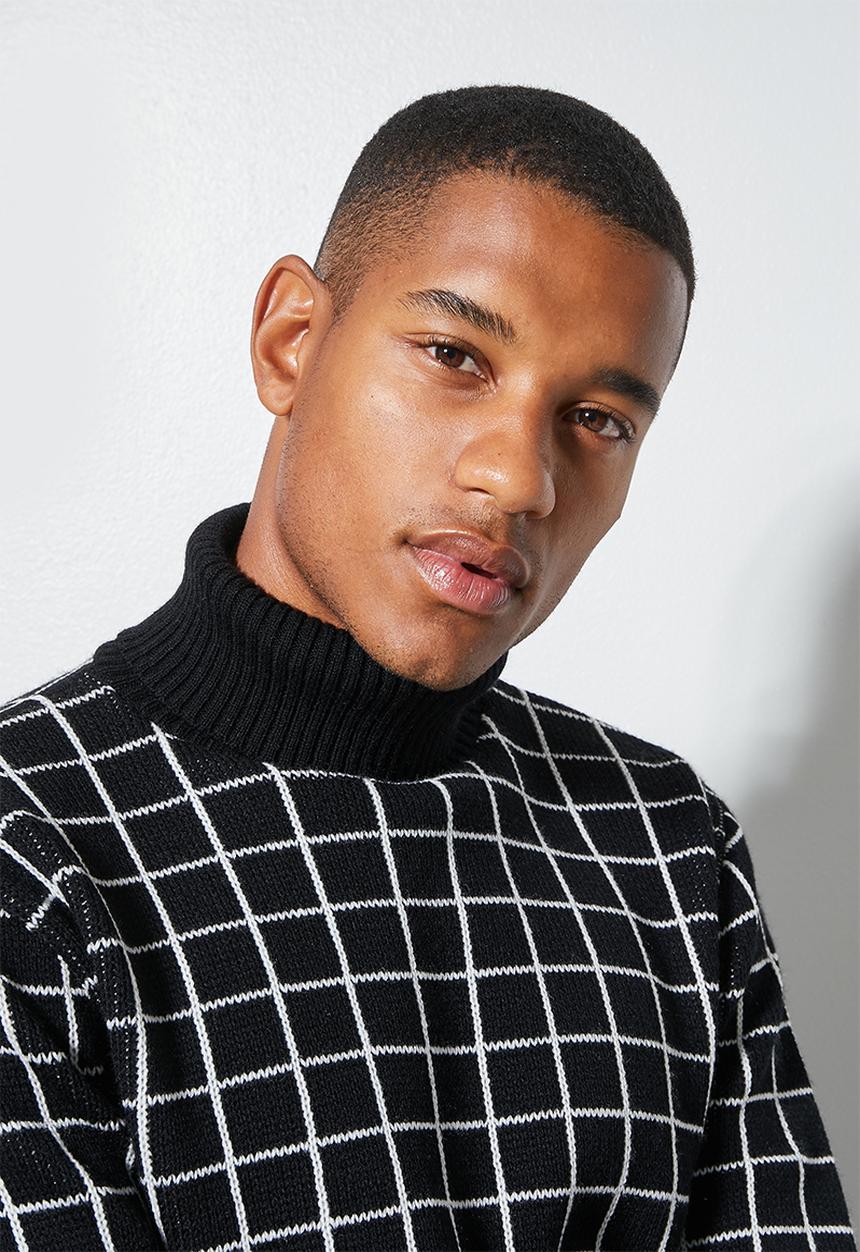 Superbalist - Check pattern roll neck knit - black/white