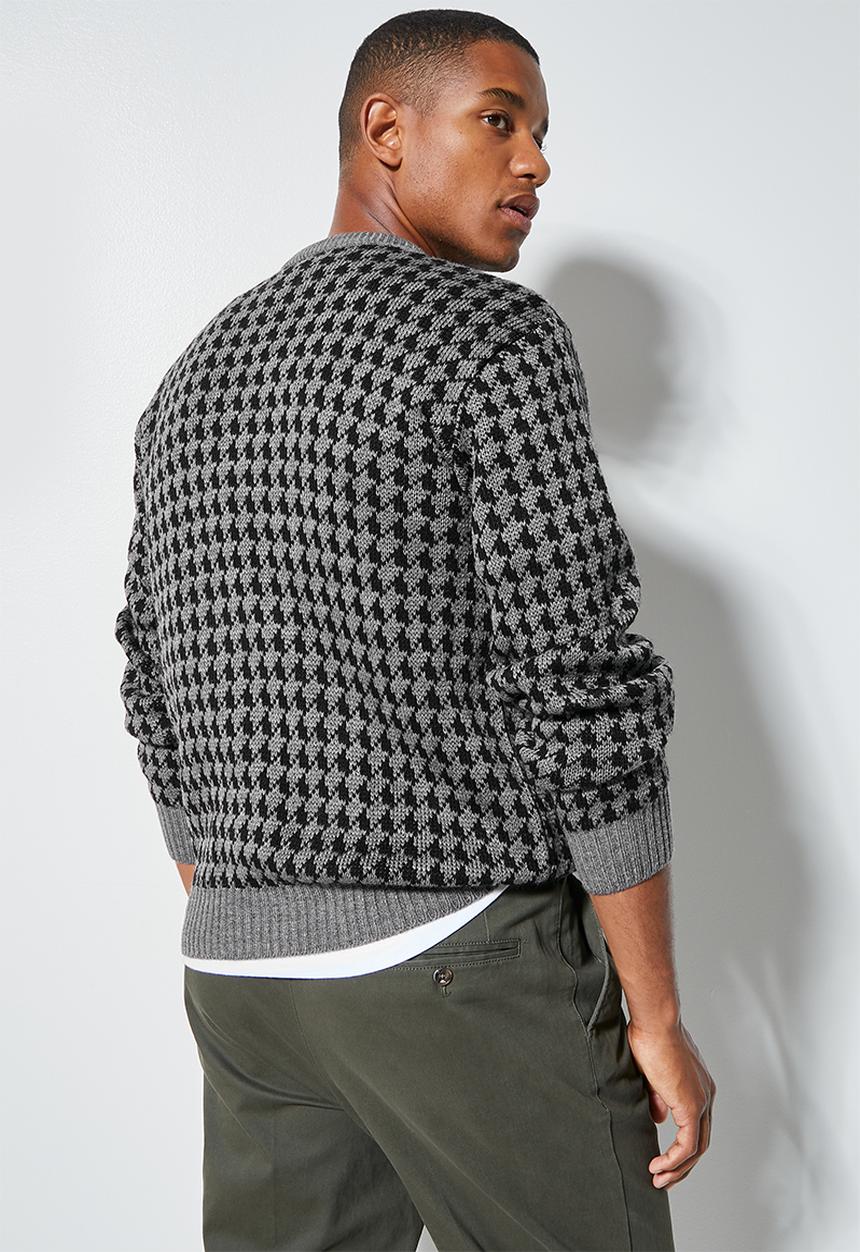 Superbalist - Houndstooth pattern crew knit - black/grey