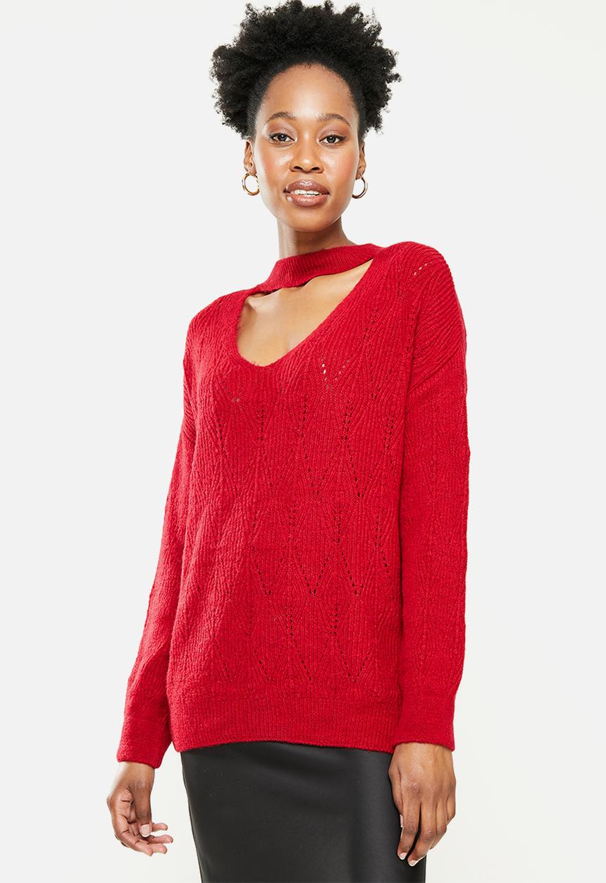 Trendyol - Collar detailed knitwear sweater - red
