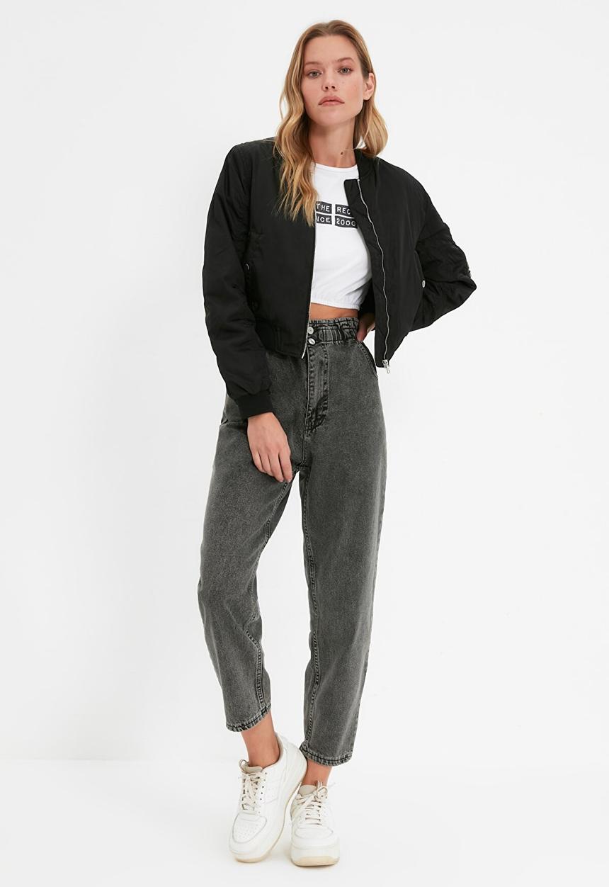 Trendyol - Waist detailed high waist mom jeans - anthracite