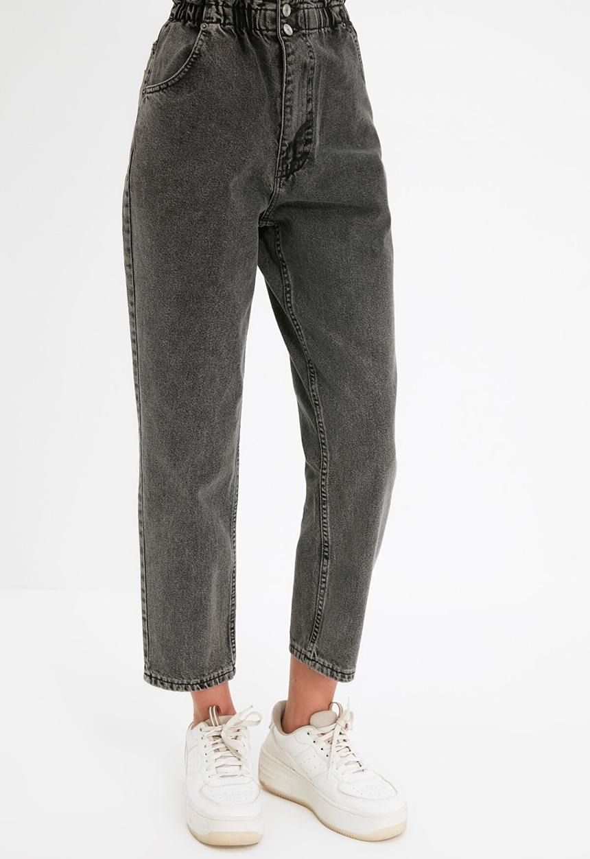 Trendyol - Waist detailed high waist mom jeans - anthracite