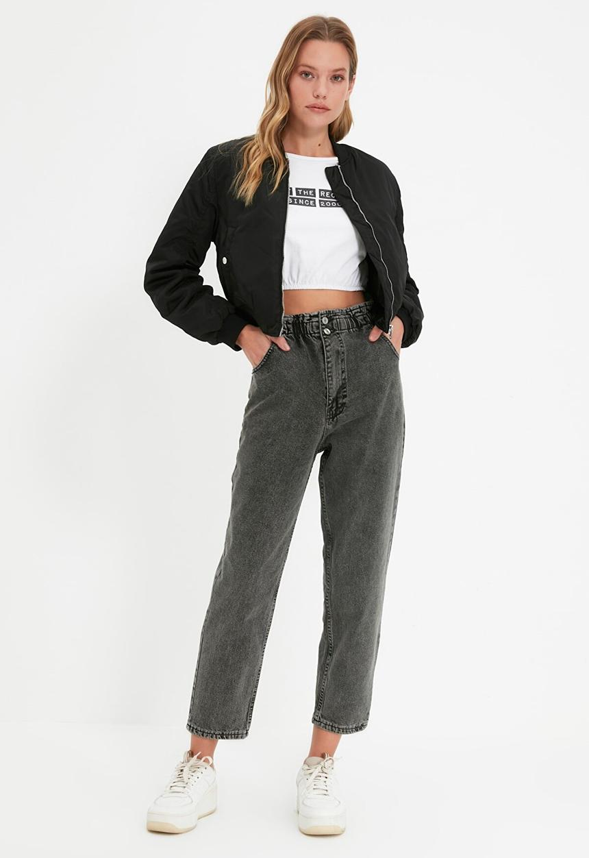 Trendyol - Waist detailed high waist mom jeans - anthracite
