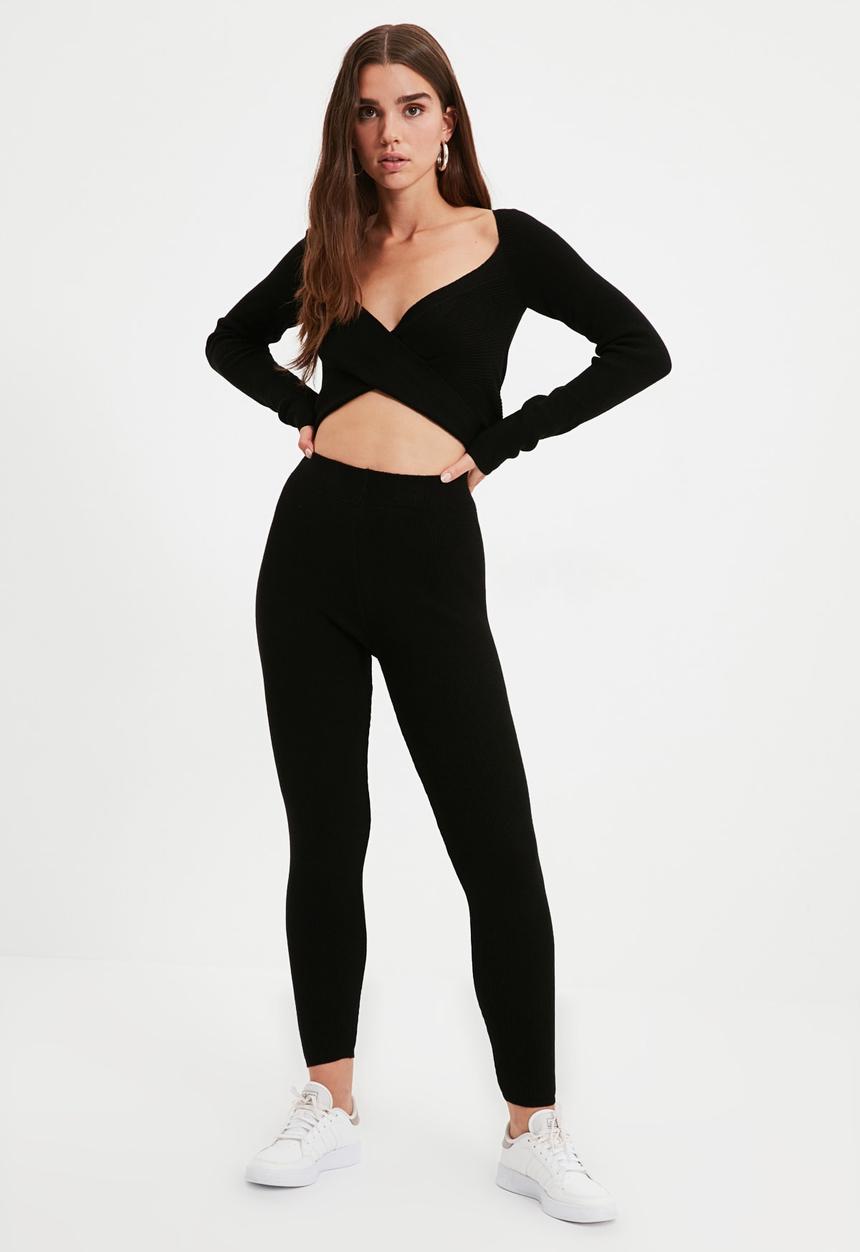 Trendyol - Tie detailed knitwear bottom-top set - black