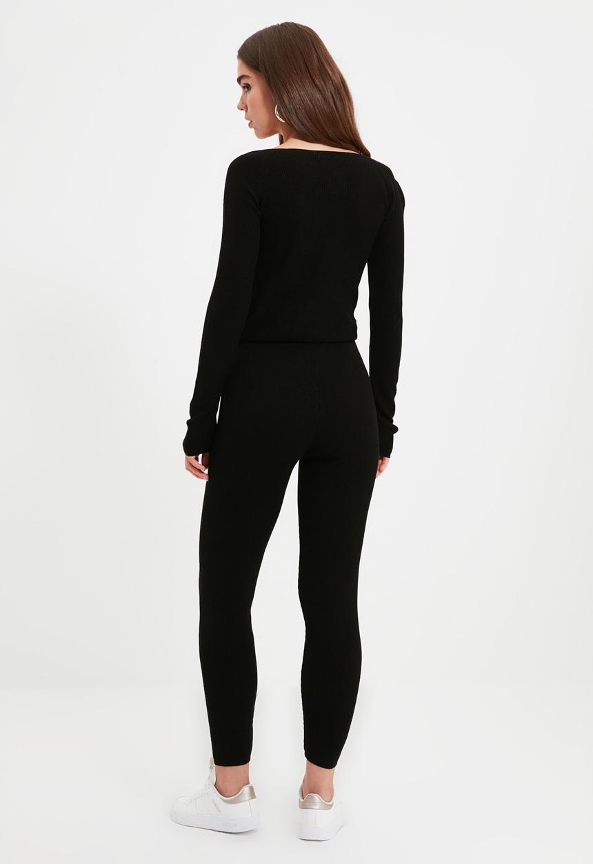 Trendyol - Tie detailed knitwear bottom-top set - black