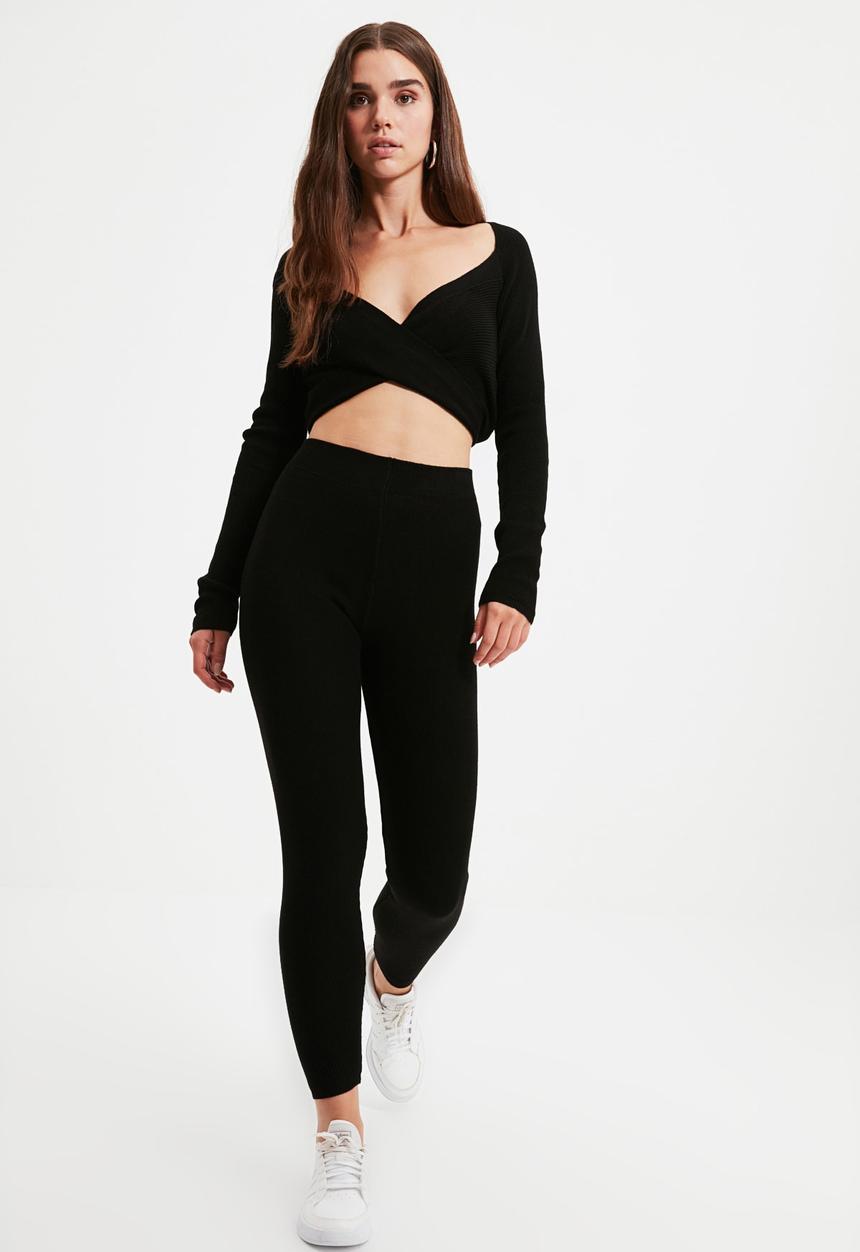 Trendyol - Tie detailed knitwear bottom-top set - black