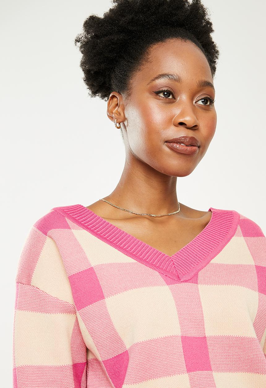 dailyfriday - Check knitwear set - pink