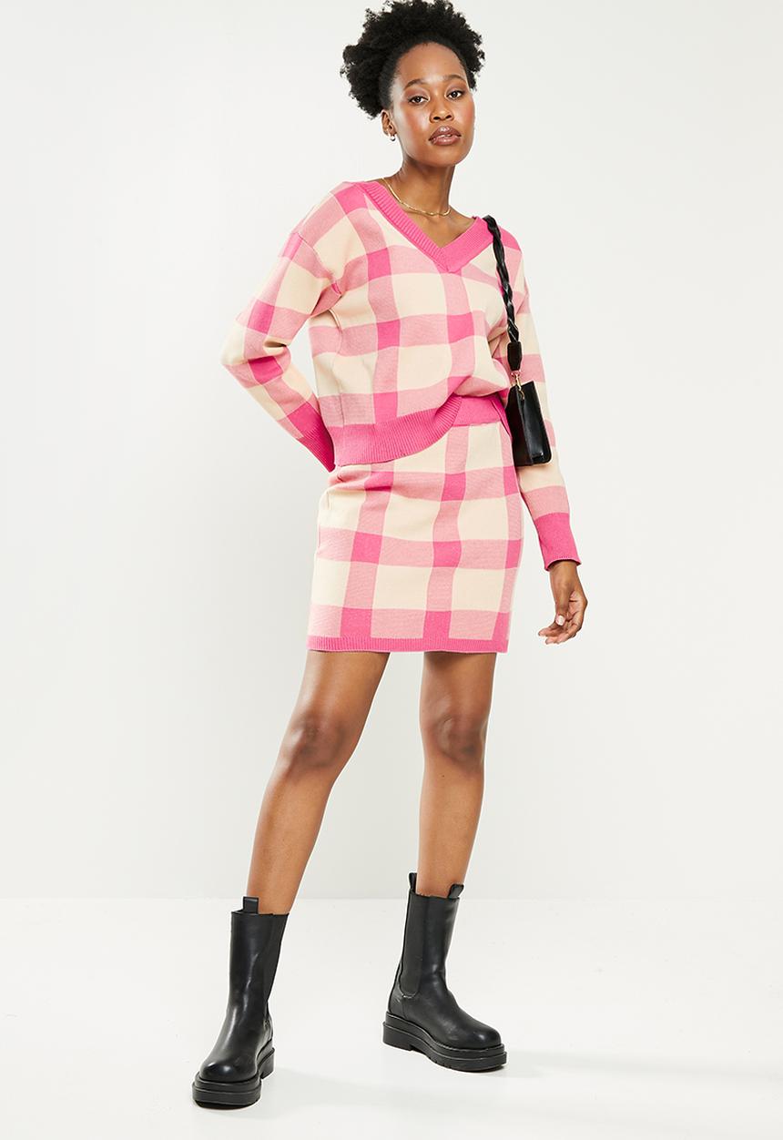 dailyfriday - Check knitwear set - pink