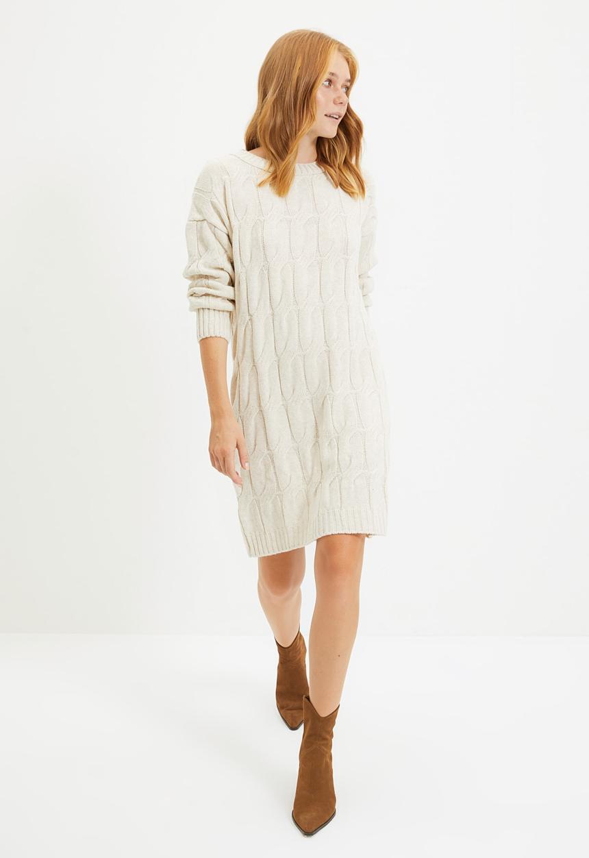 Trendyol - Knitted detailed knitwear dress - stone