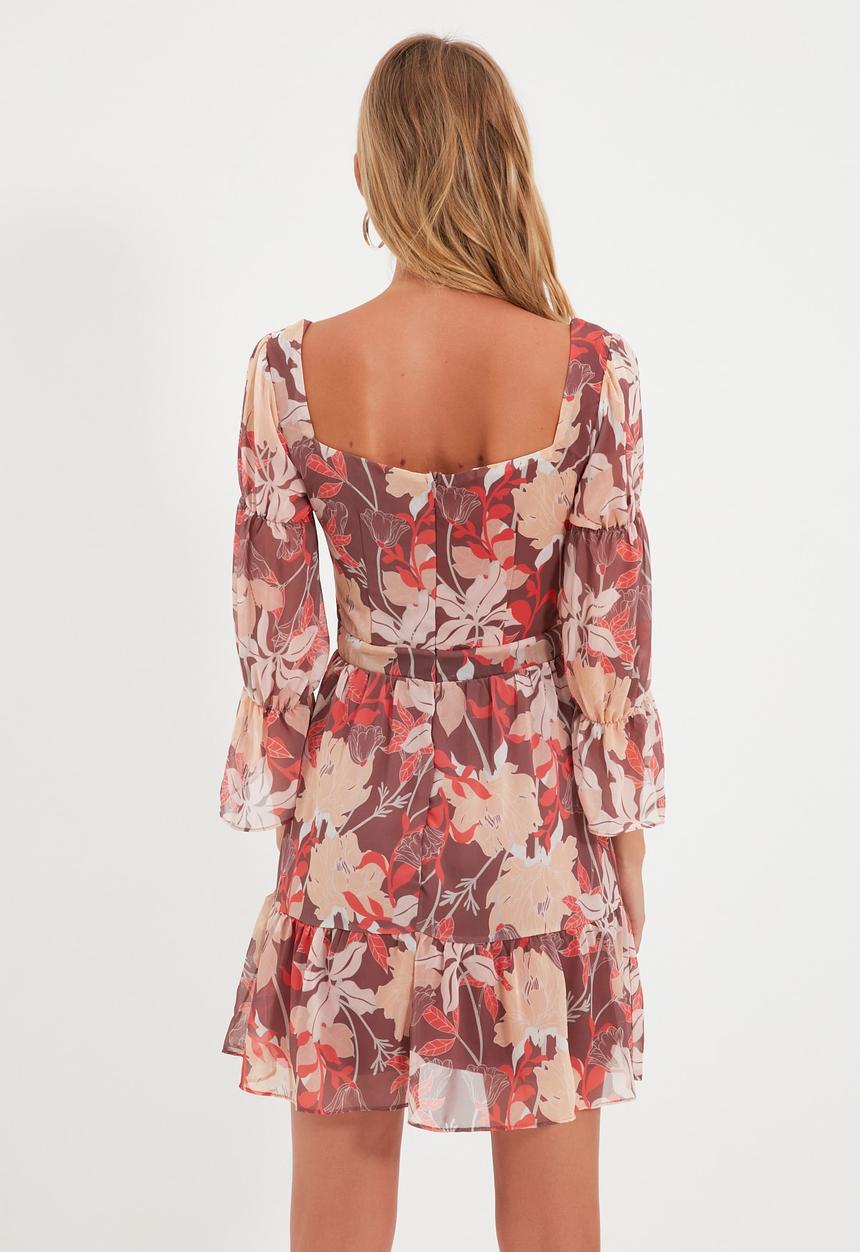 Trendyol - Ruffle patterned dress - brown