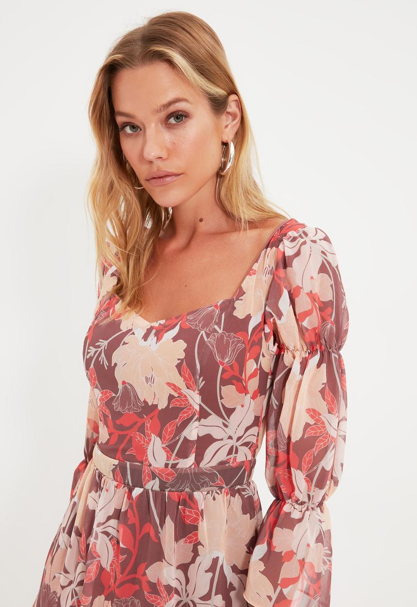 Trendyol - Ruffle patterned dress - brown