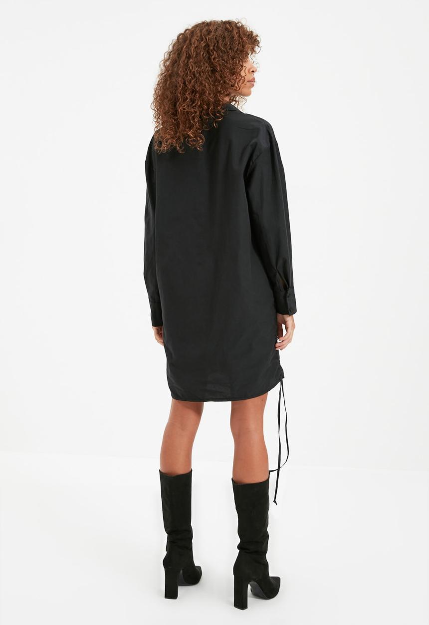Trendyol - Drawstring detailed shirt dress - black