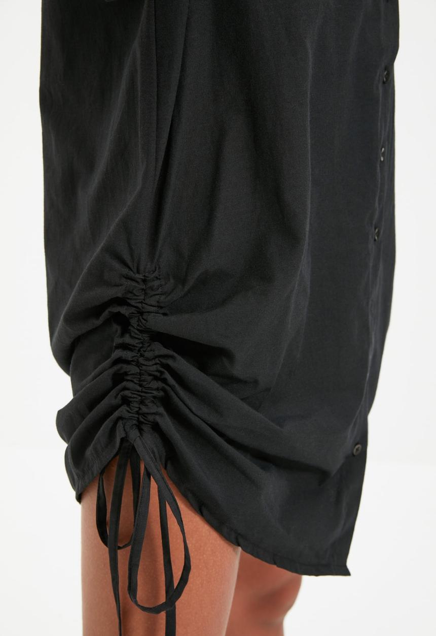 Trendyol - Drawstring detailed shirt dress - black