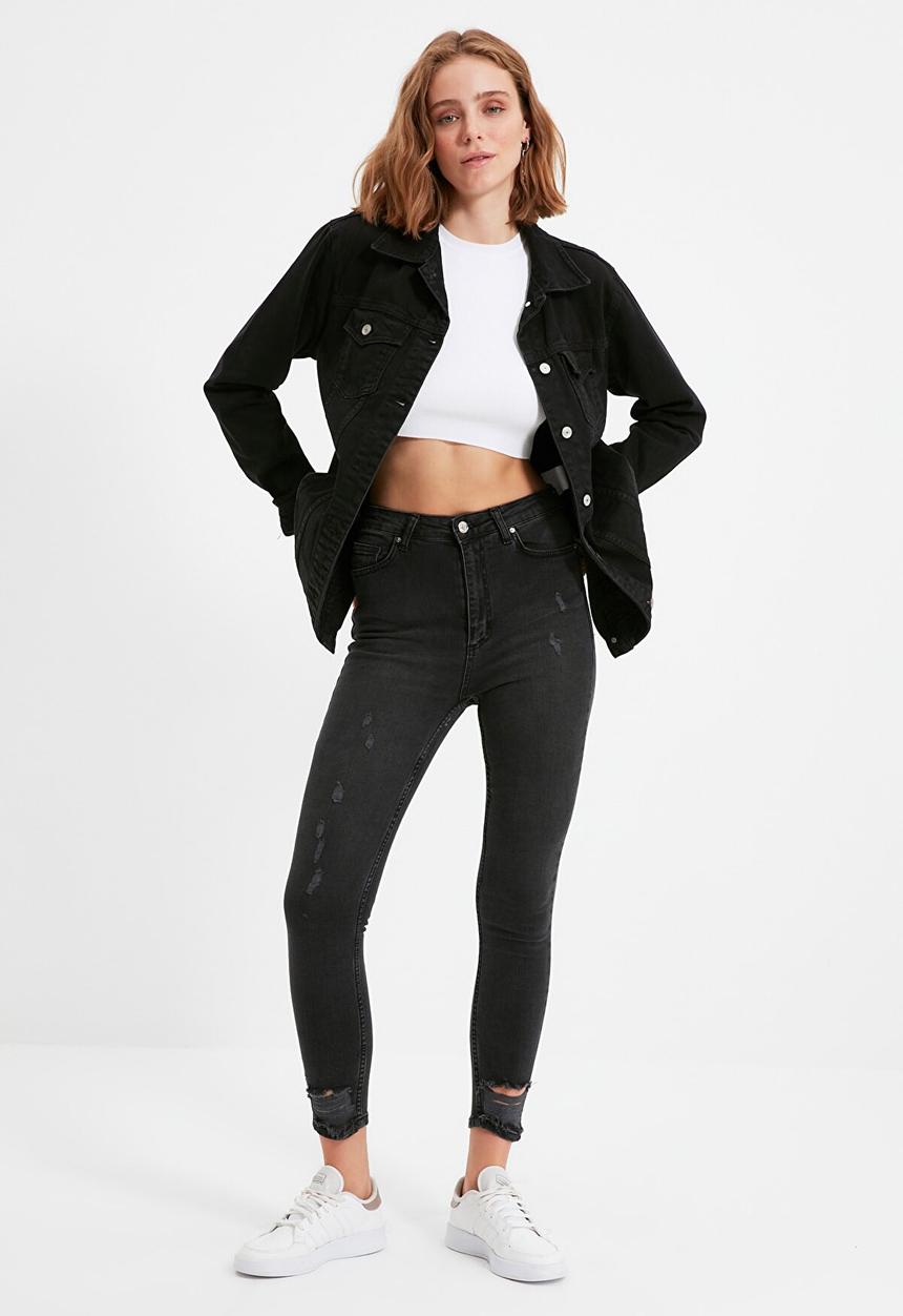 Trendyol - Ripped high waist skinny jeans - black