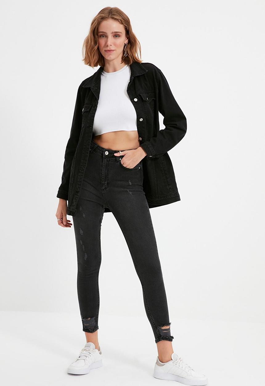 Trendyol - Ripped high waist skinny jeans - black