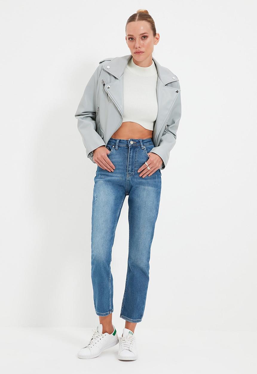 Trendyol - Ripped high waist slim fit jeans - navy