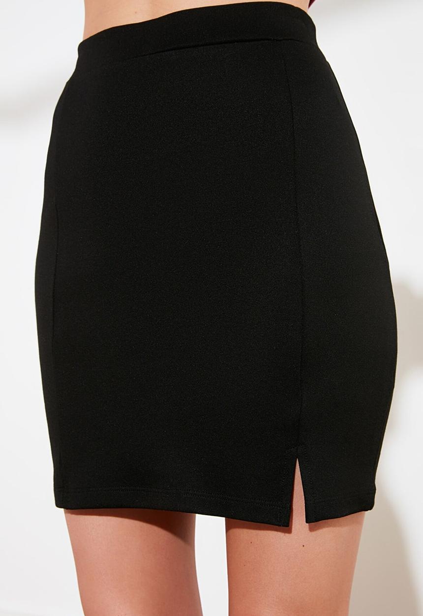 Trendyol - Slit mini knitted skirt - black